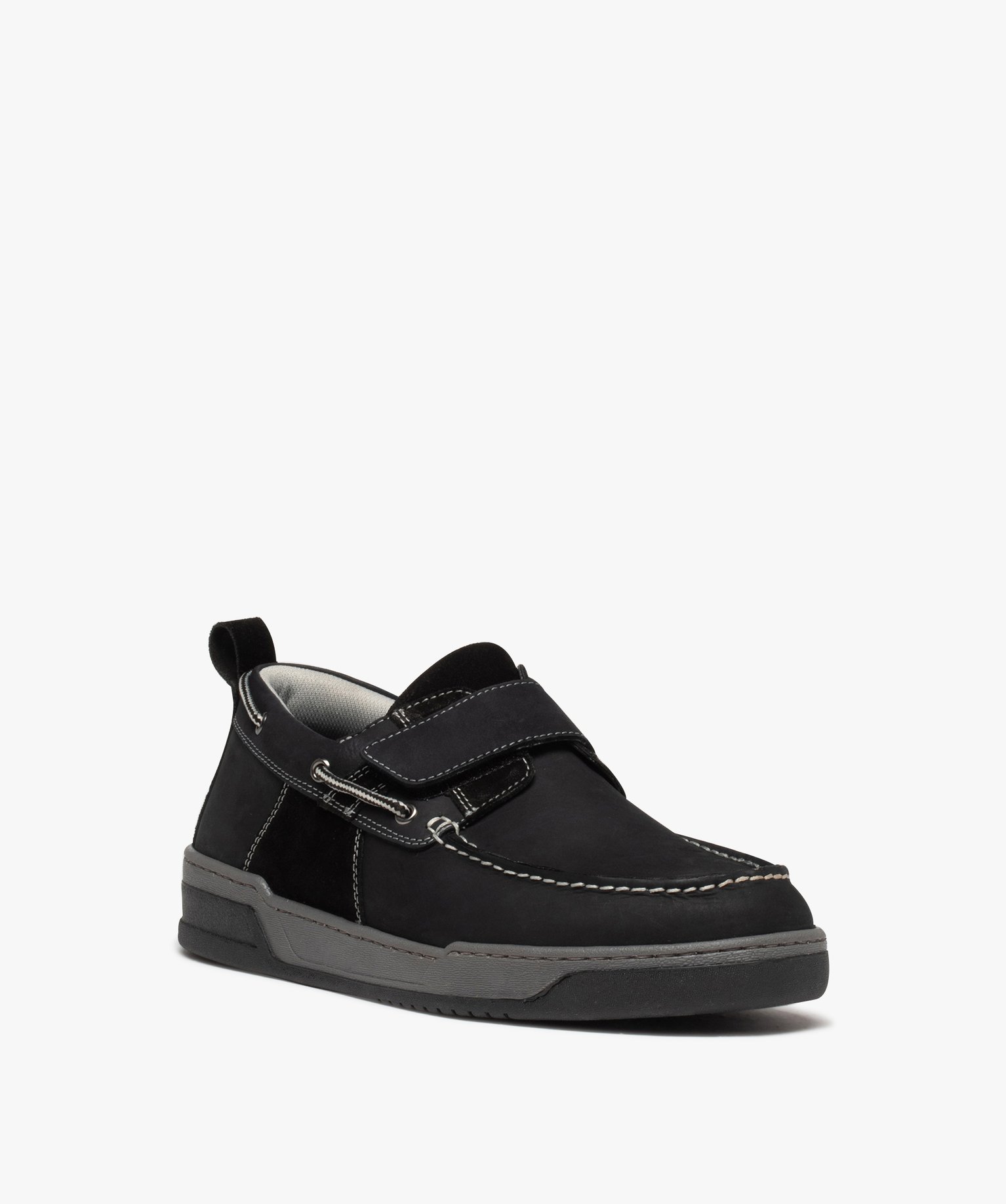 Chaussures bateau homme unies à scratch marine | GEMO