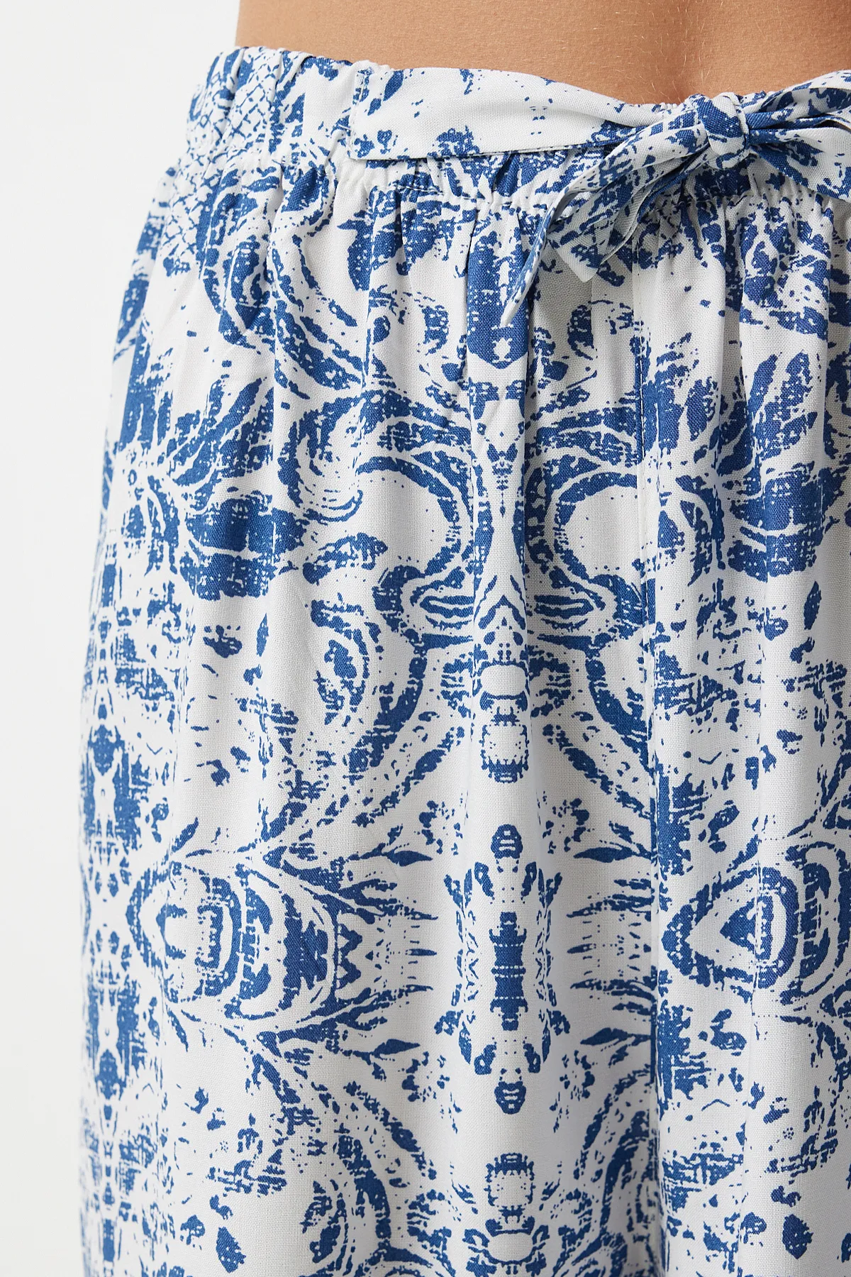 Happiness İstanbul  Damen-Sommerhose aus Viskose, blau, weiß, hohe Taille, locker, BH00354