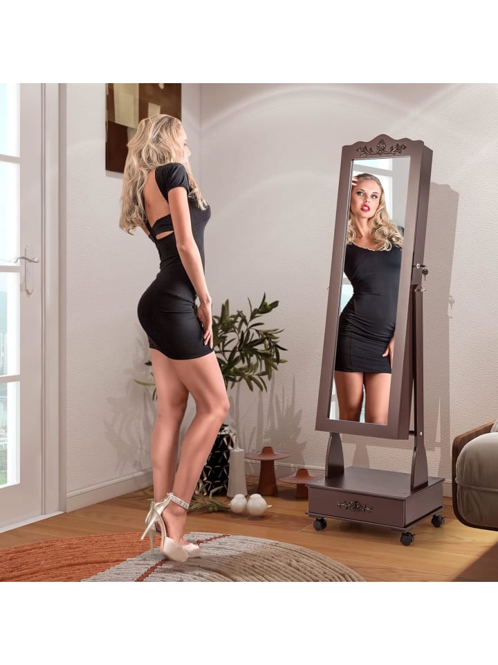 COSTWAY Schmuckschrank LED in Braun günstig kaufen 45 cm