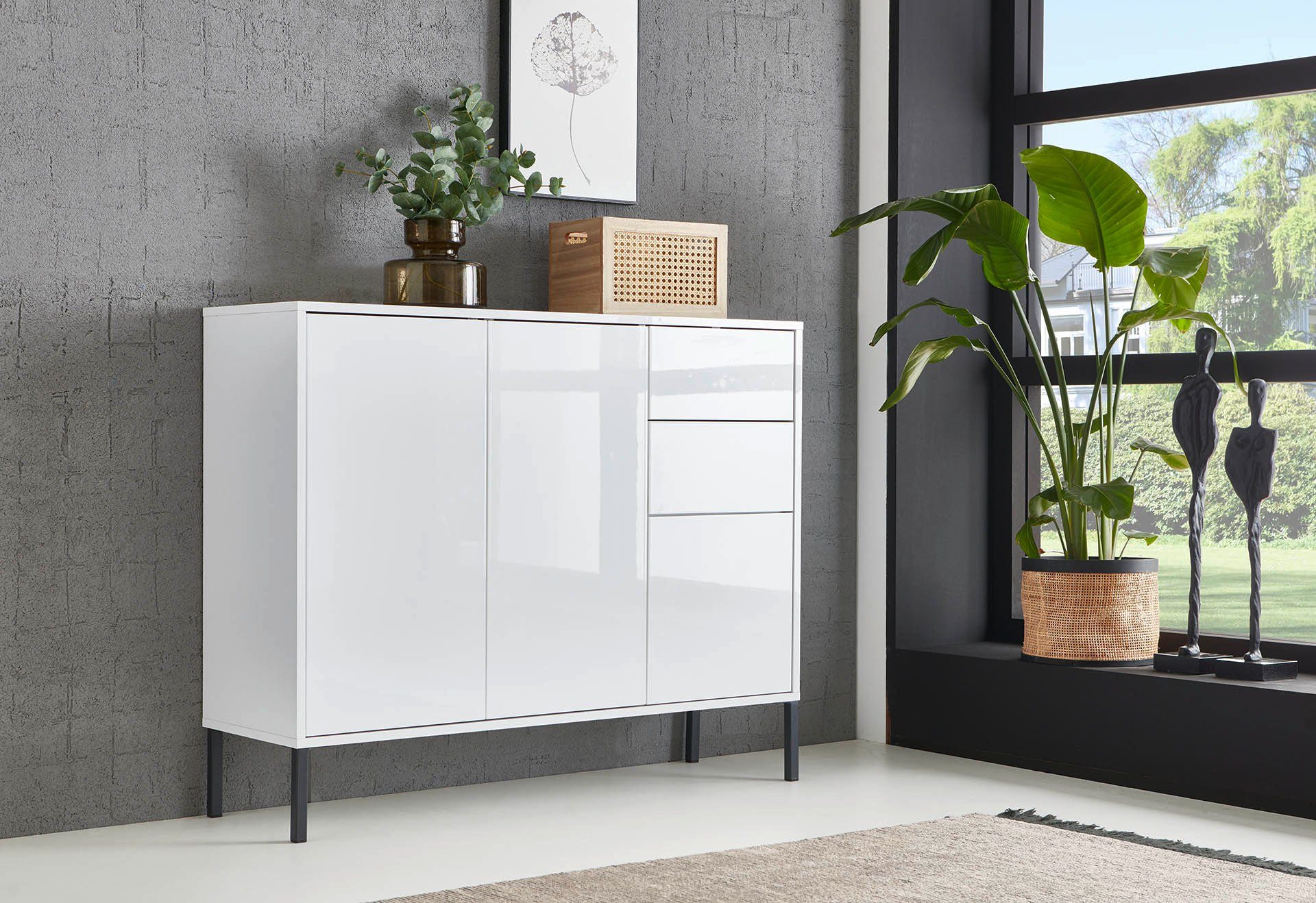 BMG Möbel Kommode Mailand 10 (Schubladenkommode Anrichte Sideboard, mit hochwertigen Metallfüßen), Push-to-Open-Funktion
