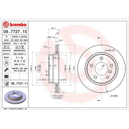09.7727.11 BREMSSCHEIBE BREMBO HA  VP2 - ATU
