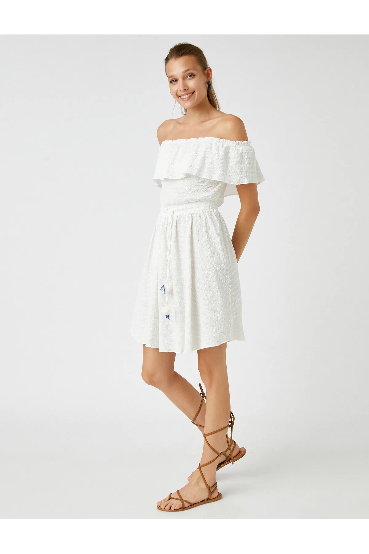Koton  Schulterfreies Minikleid mit Quastendetail