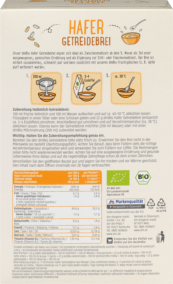 Getreidebrei Hafer ab dem 5. Monat, 250 g