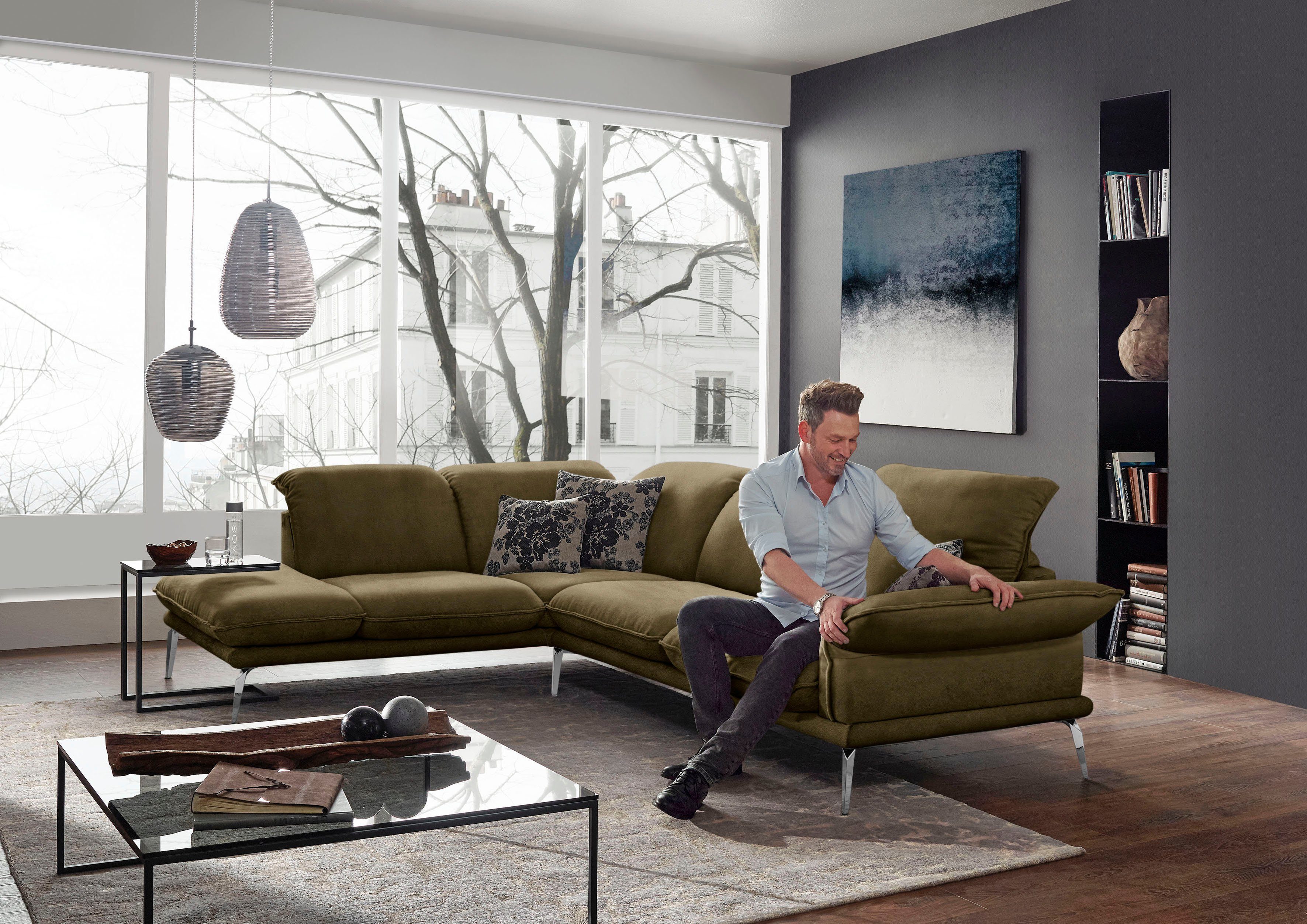 W.SCHILLIG Ecksofa sherry, mit Kopfstützenverstellung, Metallfüße, Chrom glänzend, Breite 302 cm