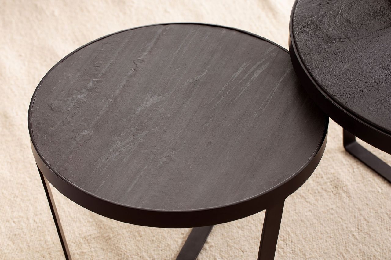 Wohnling Couchtisch 2er Set Rund Holz / Steinoptik Wohnzimmertisch Satztisch