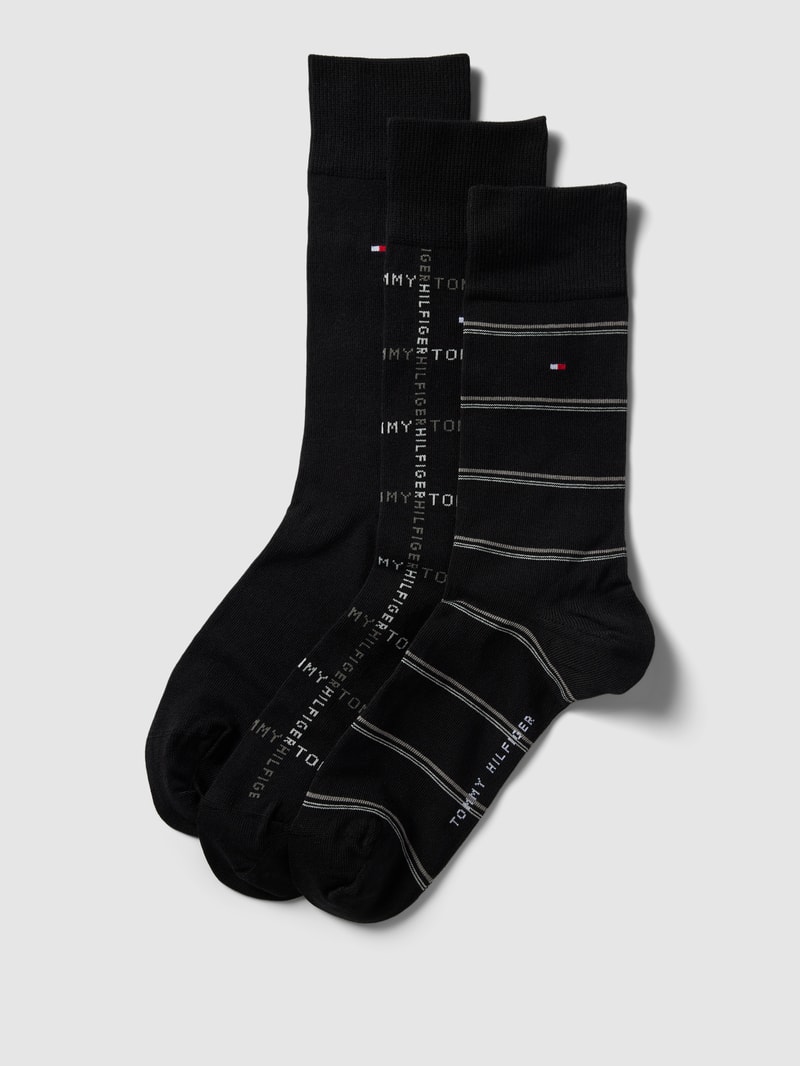 Socken mit Label-Print im 3er-Pack in schwarz