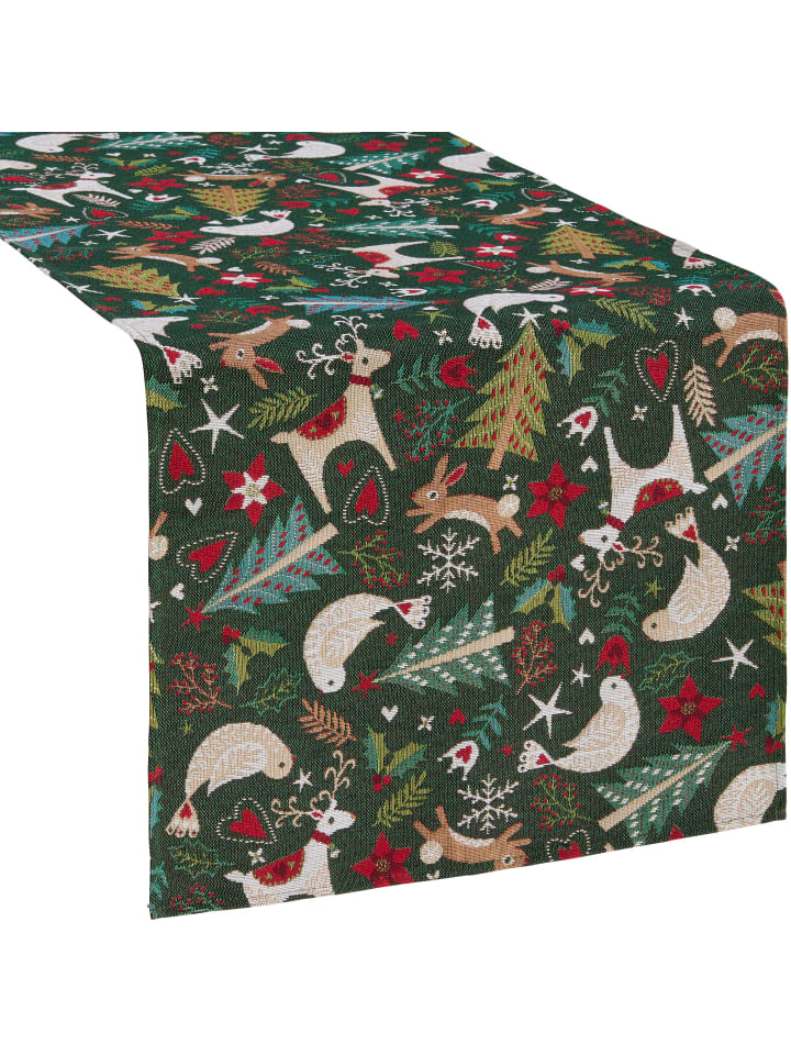 Erwin Müller Jacquard, Gobelin Tischläufer in grün günstig kaufen 40 x 100 cm