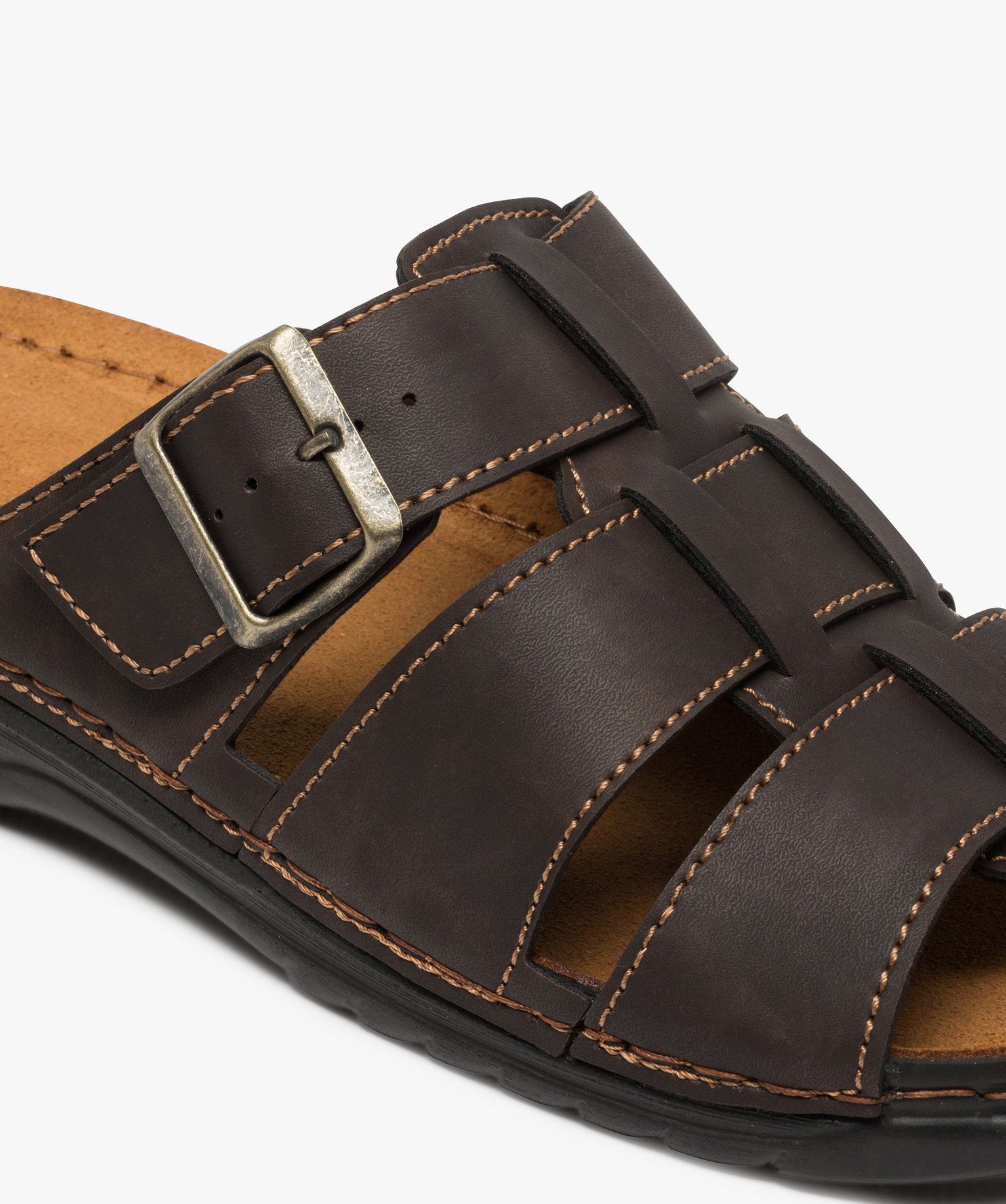 Sandales homme mules à larges brides tressées marron | GEMO