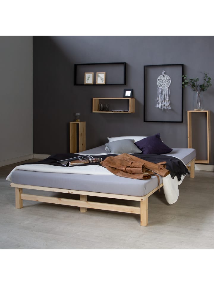 Homestyle4u Palettenbett 140x200 mit Lattenrost in Braun günstig kaufen