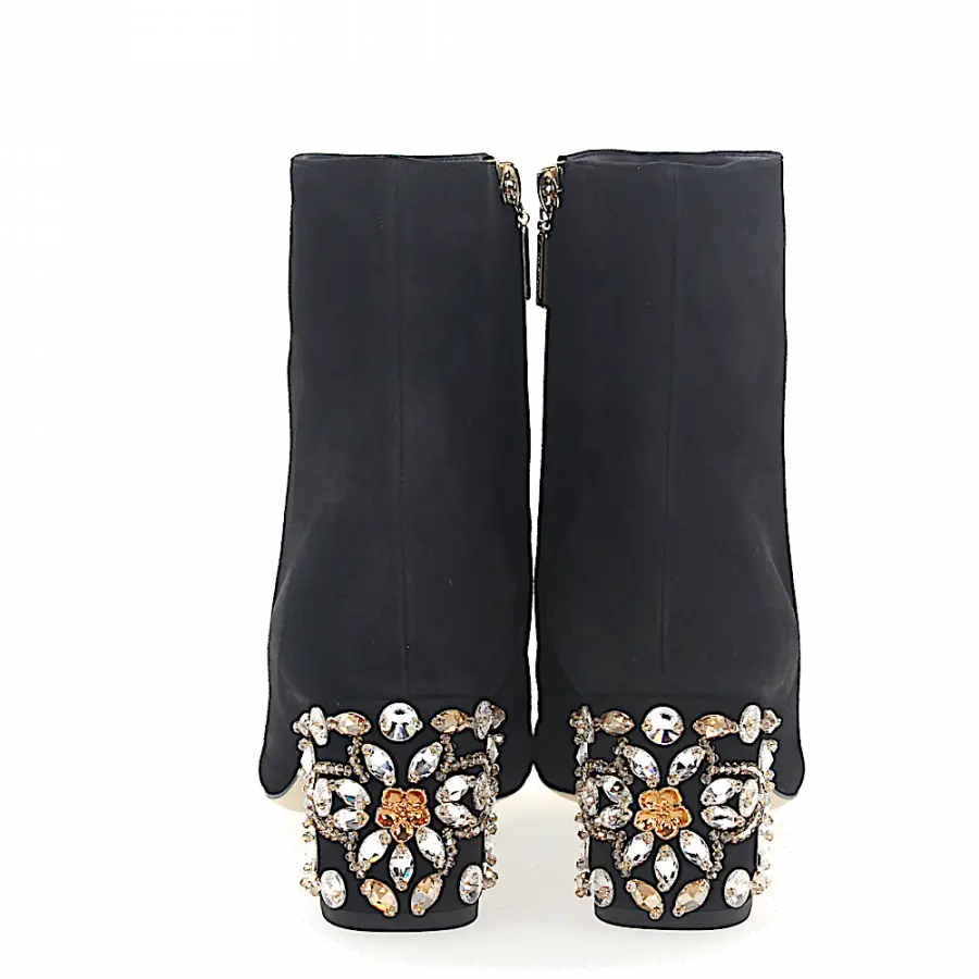 Dolce & Gabbana - Stiefeletten Kalbsleder Veloursleder Kristallverzierung schwarz - schwarz