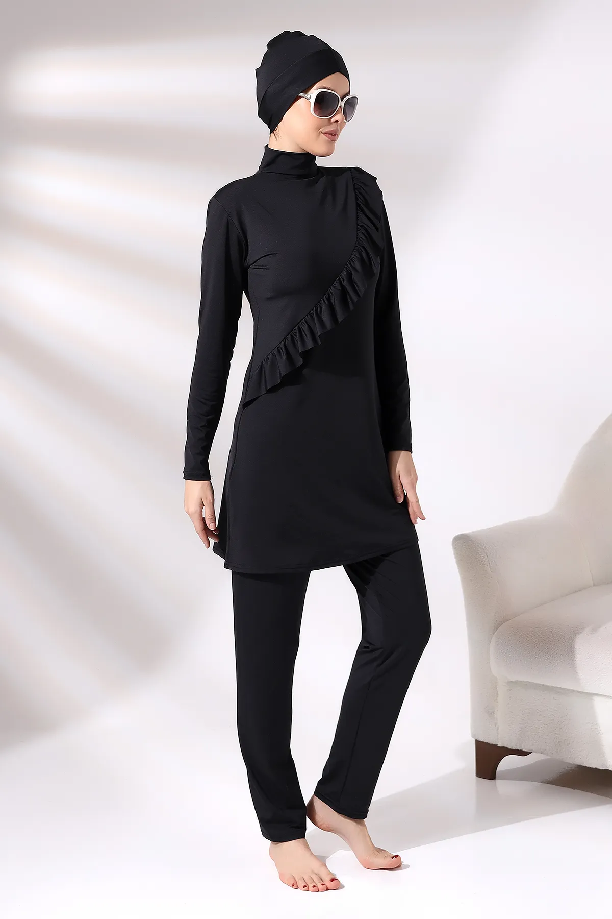 Aykum Mayo  Langarm Rüschen Gestrickte Flexible Hose Geschlossen TESETURE BADEANZUG SET