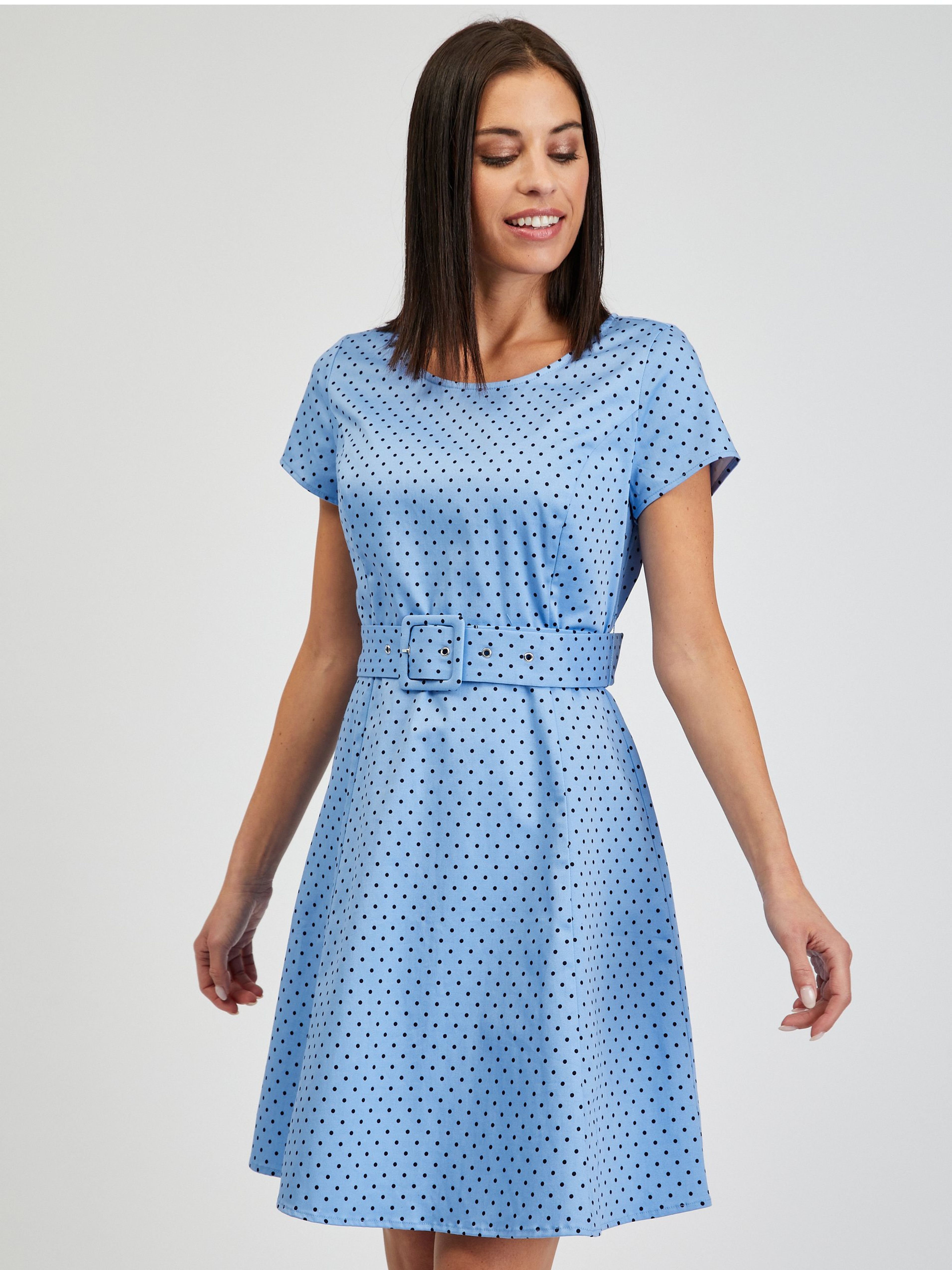 Blaues Damen Tupfenkleid mit Gürtel ORSAY