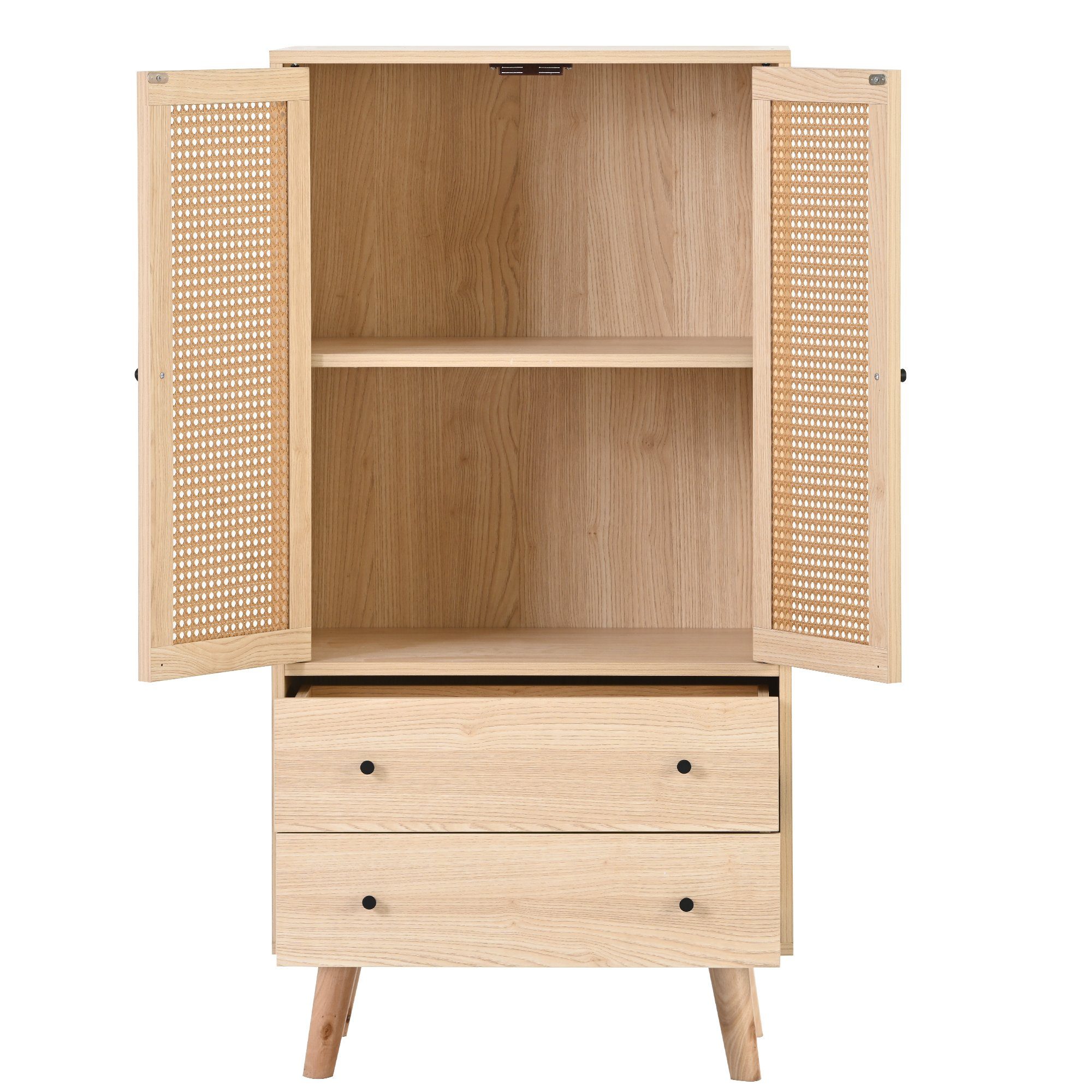 Flieks Kommode, Sideboard mit 2 Schubladen und 2 Türen Rattan 60x40x120cm