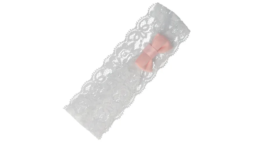 PARSA Beauty Baby Haarband weiß Spitze mit rosa Schleife Weiß mit Rosa