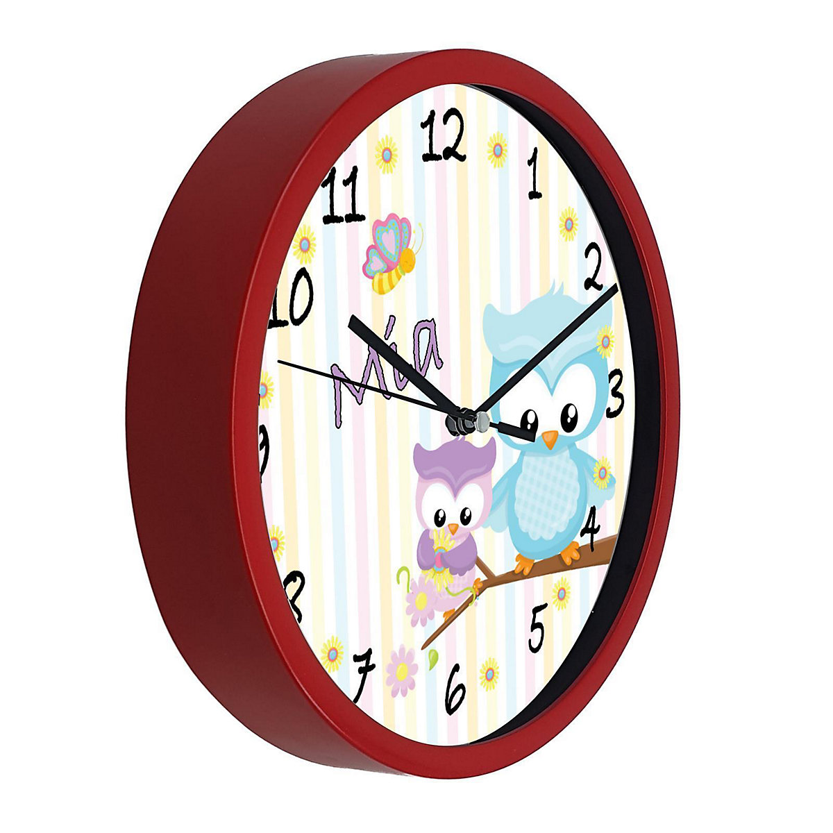 Kinder Wanduhr personalisiert mit Name Eule Frühling