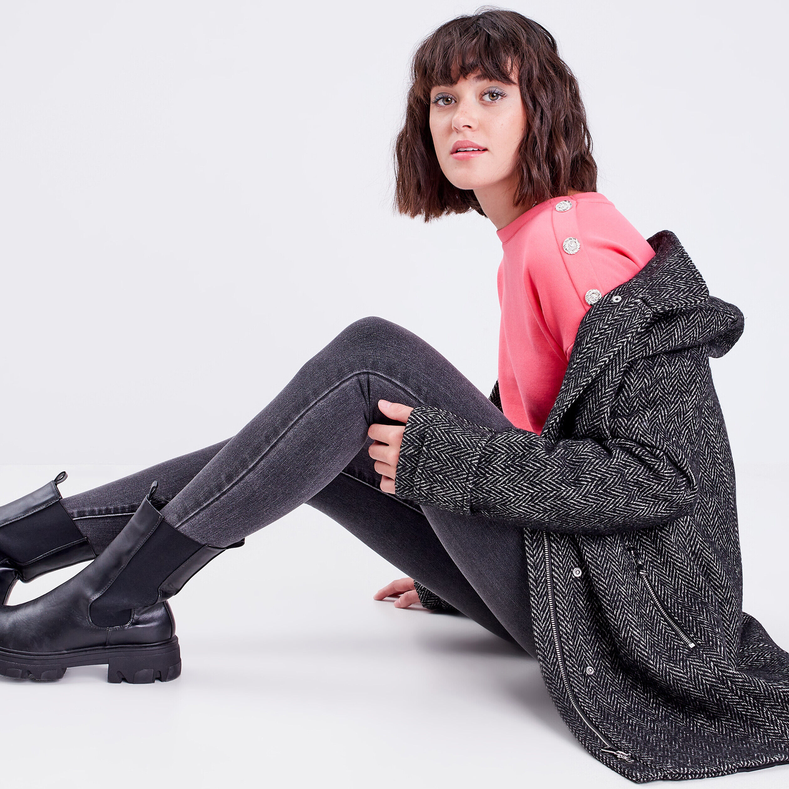 Manteau droit zippé noir femme | Cache Cache