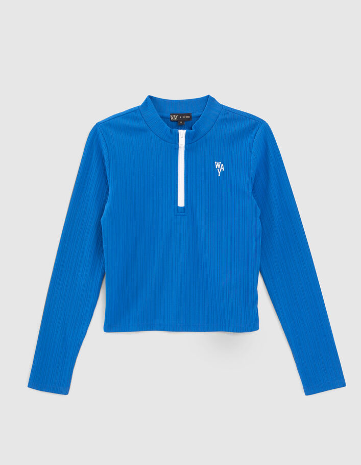 T-shirt bleu côtelé zippé fille