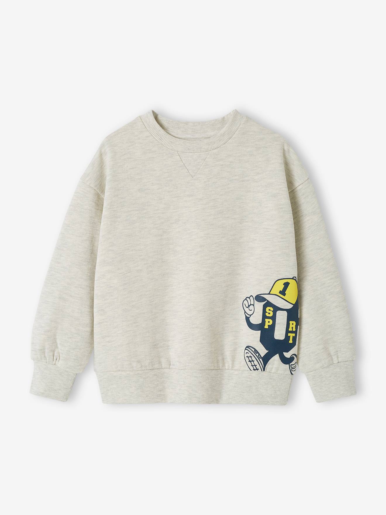 Vertbaudet Jungen Sport-Sweatshirt mit Print Oeko-Tex - weiß meliert