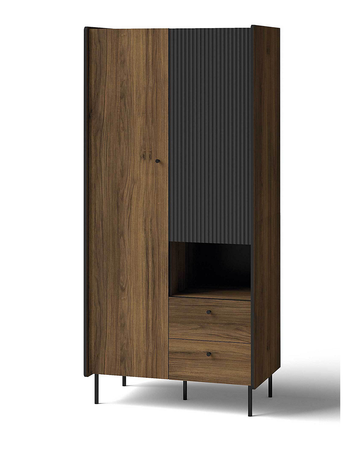 Kleiderschrank Drehtürenschrank Pereto 88x55x190cm 2-türig mit 2 Schubladen