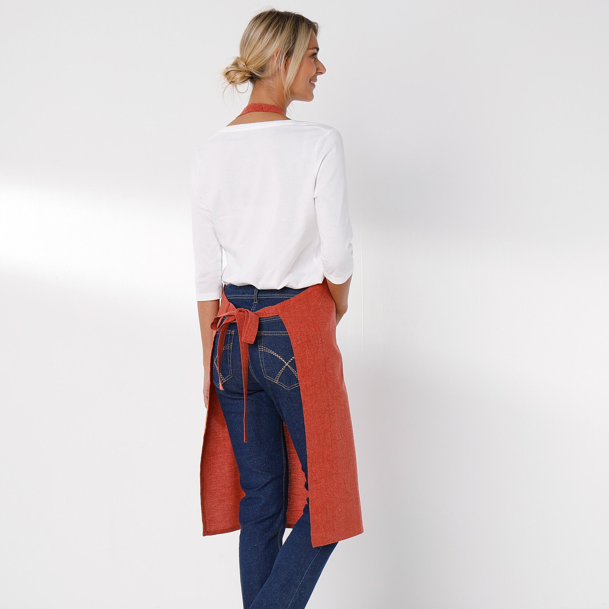 Tablier bavette coton et lin uni personnalisable