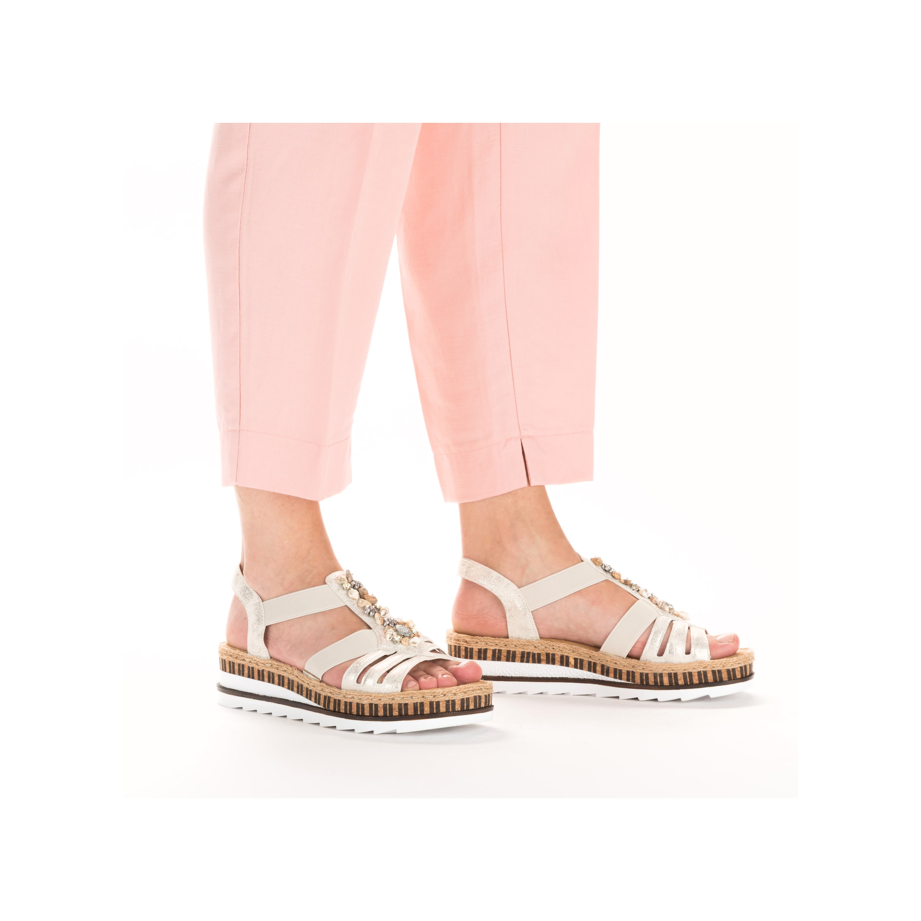 Rieker Damen Keilsandaletten beige-metallic