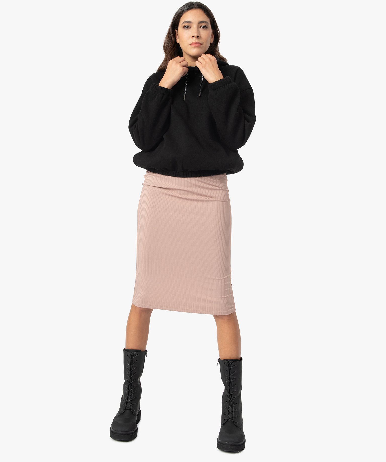 Jupe femme longue en maille ctelée | GEMO