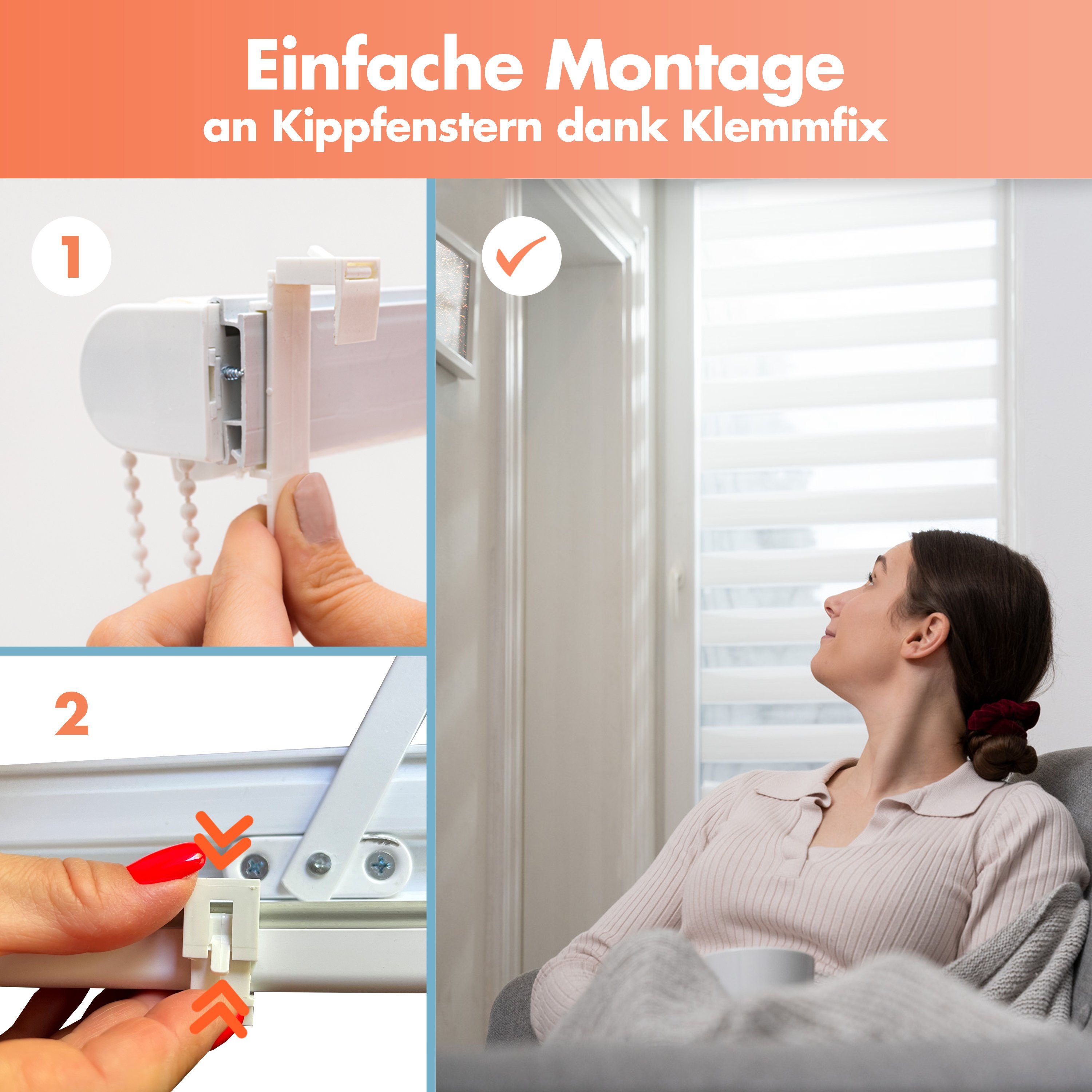 Doppelrollo mit Perlen, Mäander Ornamente Design, Bailena, Lichtschutz, ohne Bohren, freihängend, Klemmfix, glitzernd, Gardine mit Volant-Bordüre