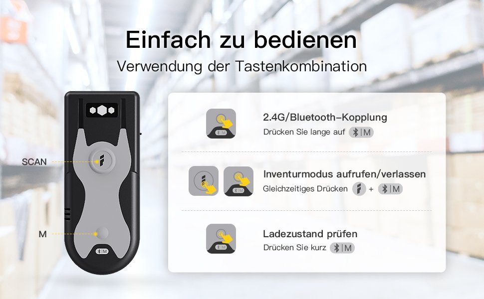 Inateck 1D CCD Bluetooth Scanner, liest Barcodes von Bildschirmen Handscanner, (Tragbar)