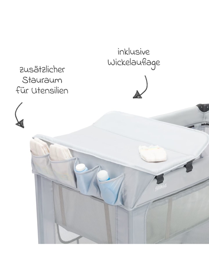fillikid Reisebett Capri ab Geburt - 15 kg mit verstellbarem in grau günstig kaufen onesize