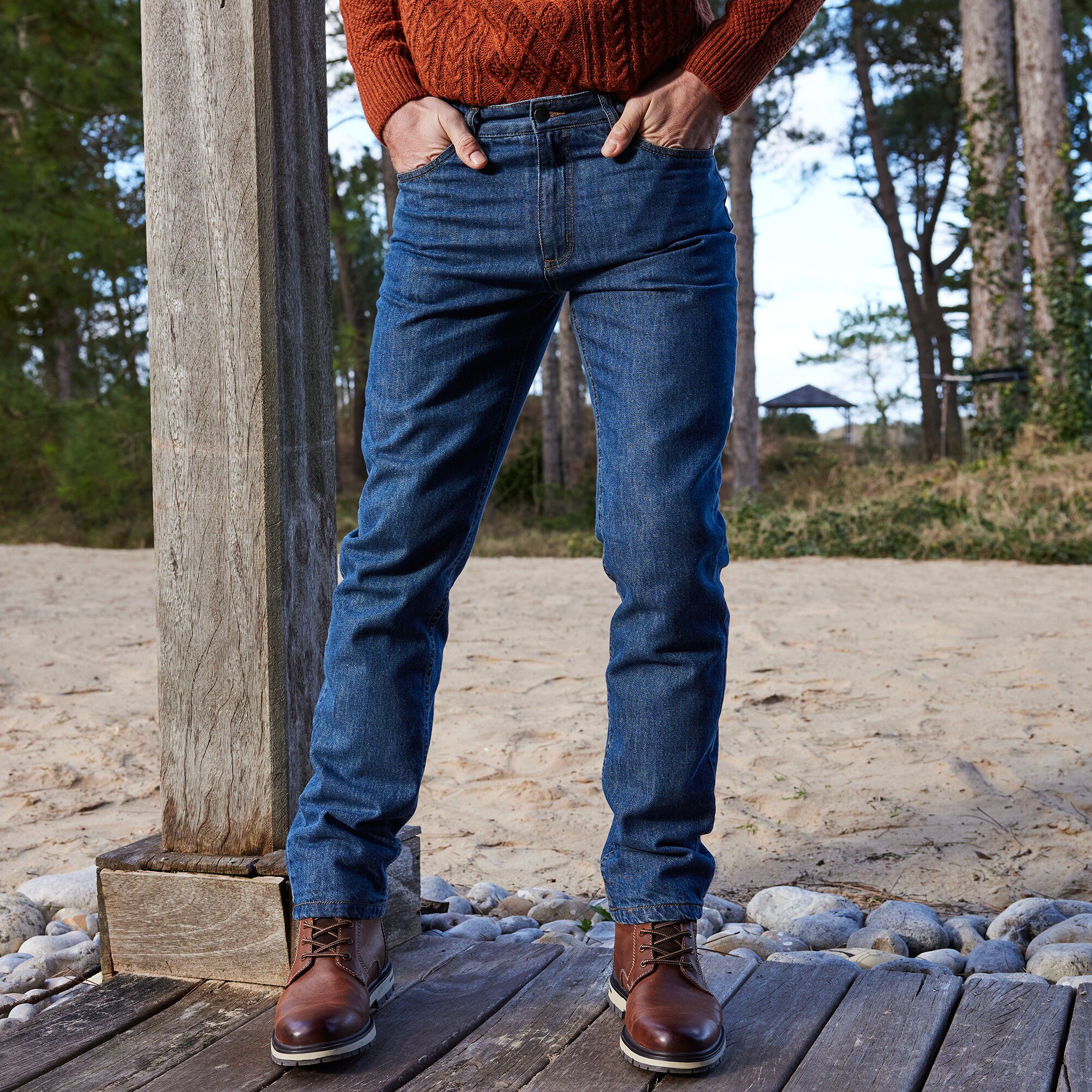 Jean droit 5 poches doublé flanelle chaude