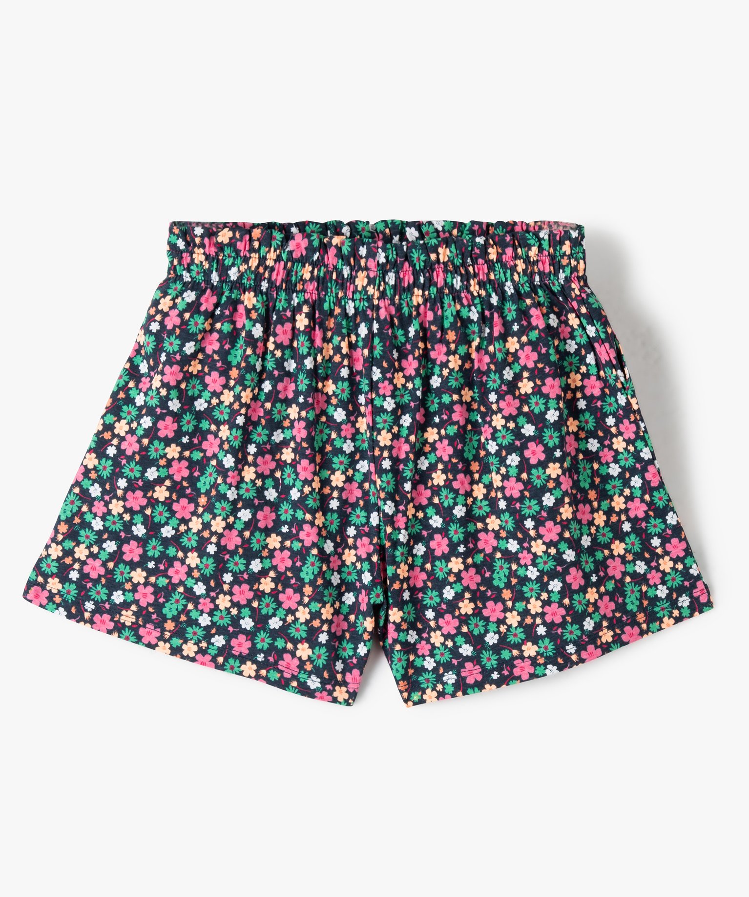 Short fille en maille imprimée à taille élastiquée marine | GEMO