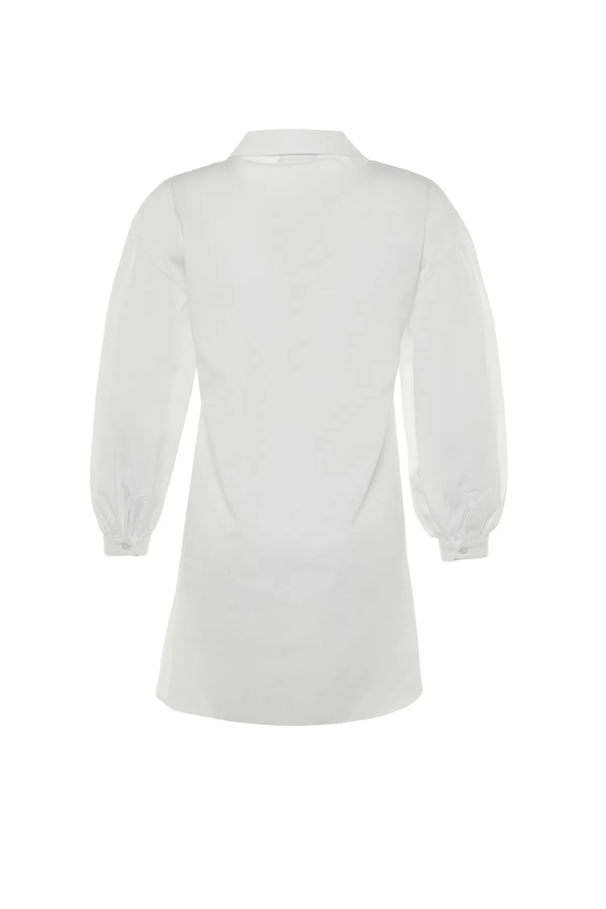 Trendyol Modest  Weißes, gewebtes Basic-Hemd mit Ballonärmeln und langer Gesäßtasche TCTSS21GO0976