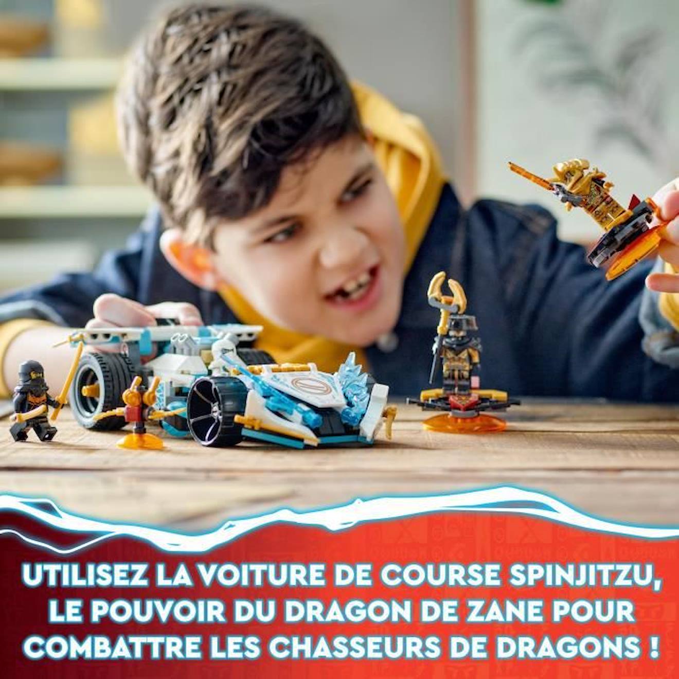 LEGO® NINJAGO 71791 La Voiture de Course Spinjitzu : le Pouvoir du Dragon de Zane, Jouet Enfants 7 Ans jaune
