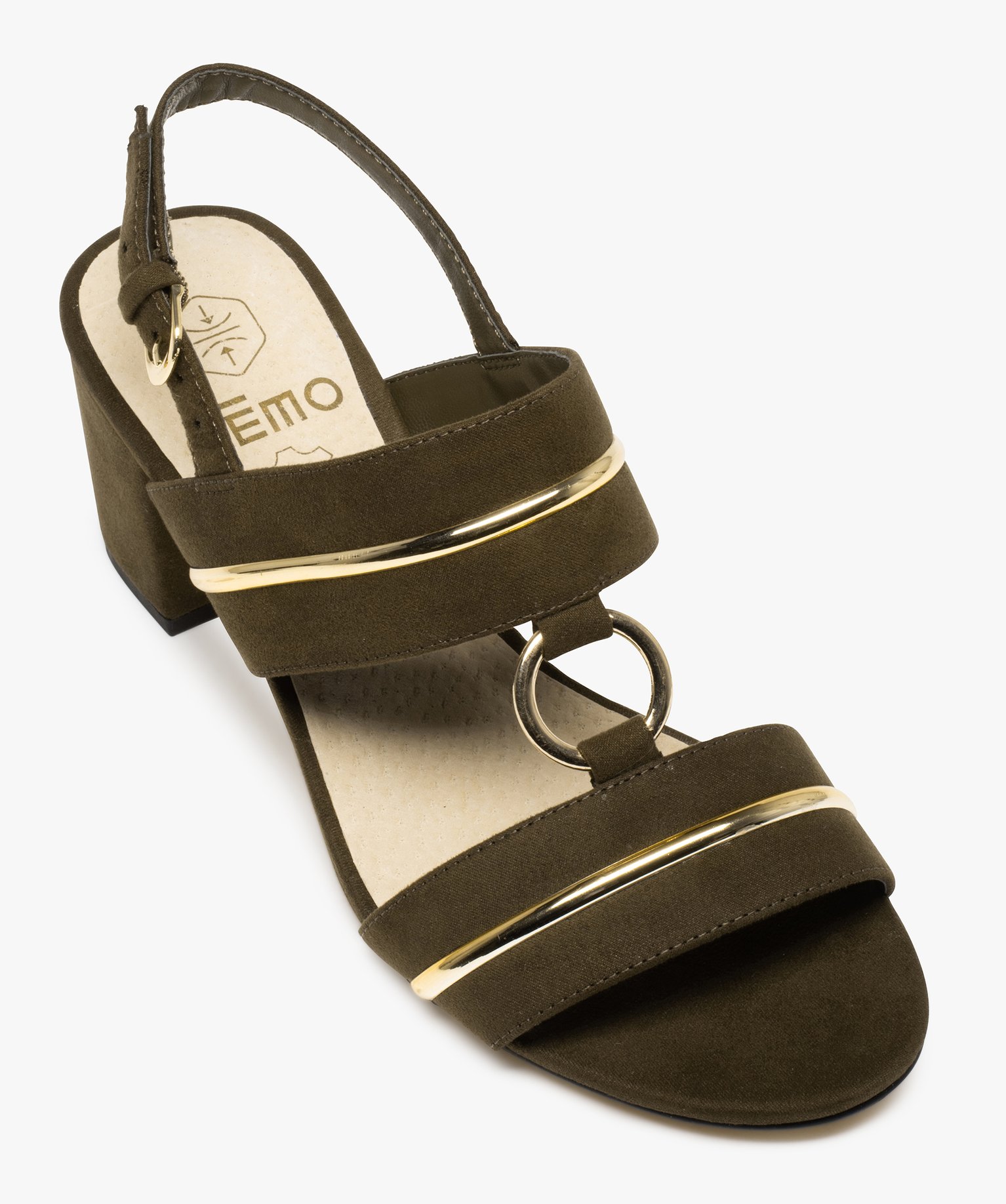 Sandales femme à talon dessus suédé avec détails métall... vert | GEMO