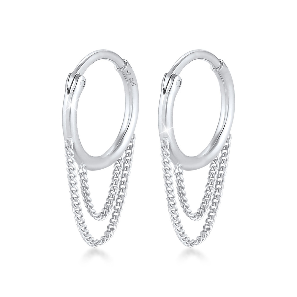 Elli Elli Boucles d'Oreilles Dames Creoles Curb Chain Trend Blogger en argent sterling Boucles d'oreilles