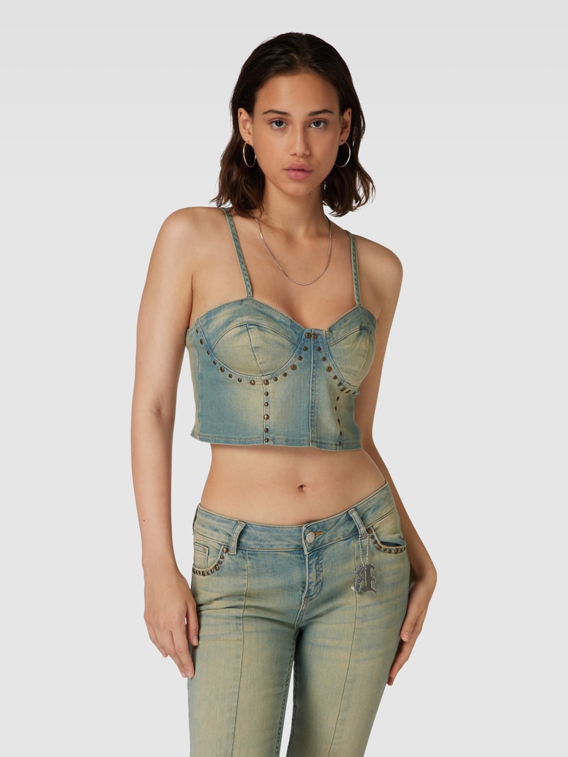Cropped Trägertop in Denim-Optik in petrol