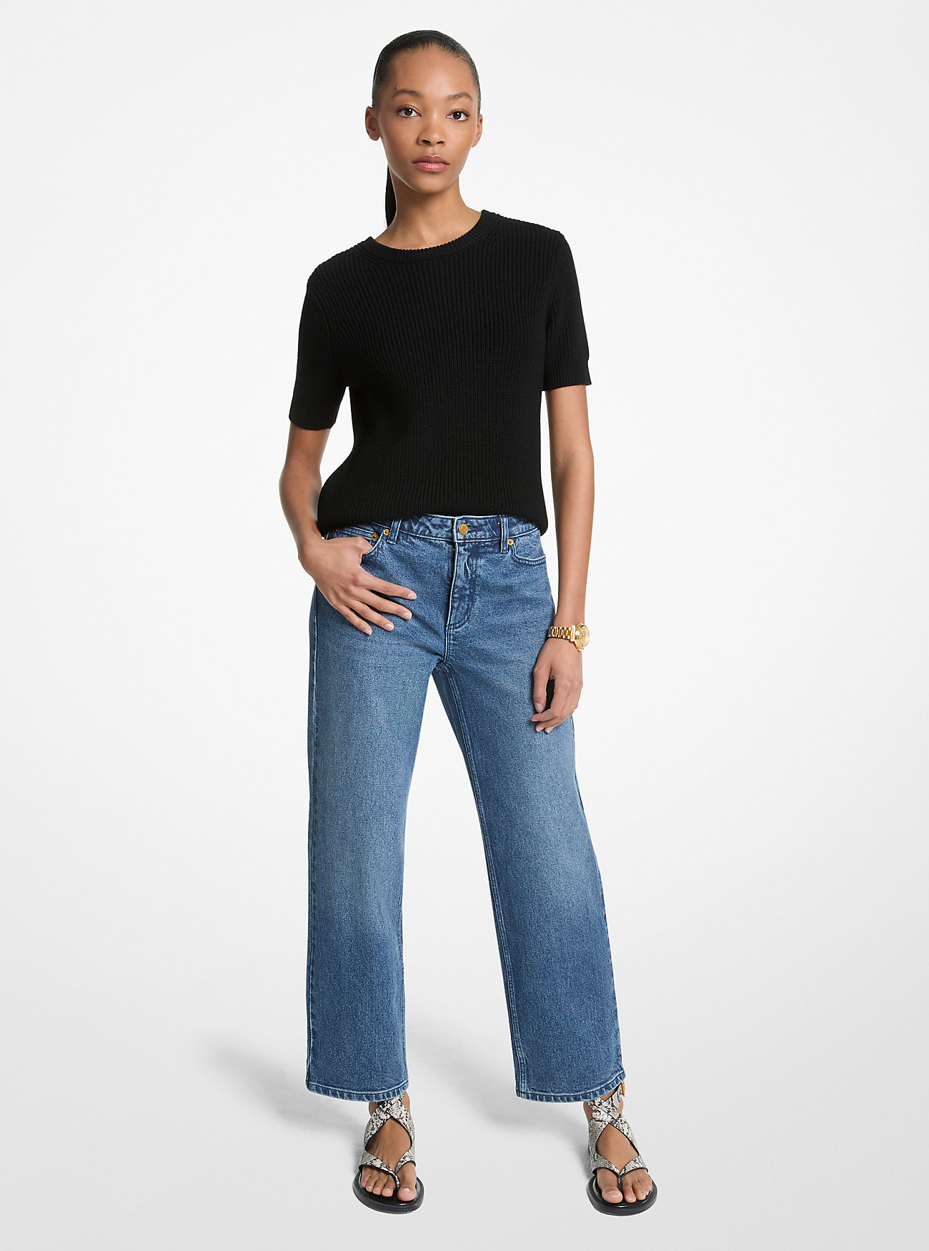 Rette ben stretch denimjeans - DUSK BLÅ VASK