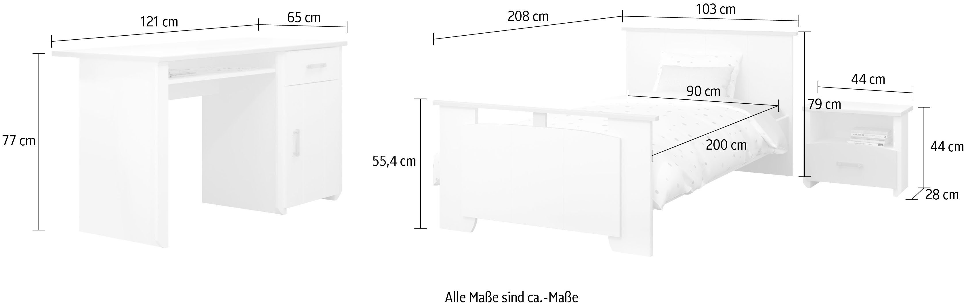 Parisot Jugendzimmer-Set Biotiful, (3-St., Bett, Nachttisch, Schreibtisch)