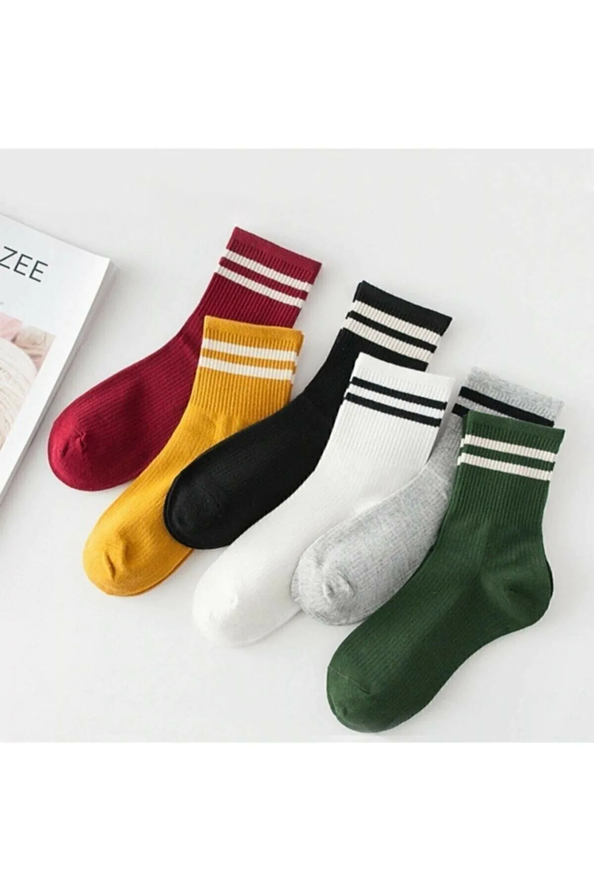 SOYTEMİZ  6-teilige Unisex-Tennissocken mit gemischten Farben und Streifen