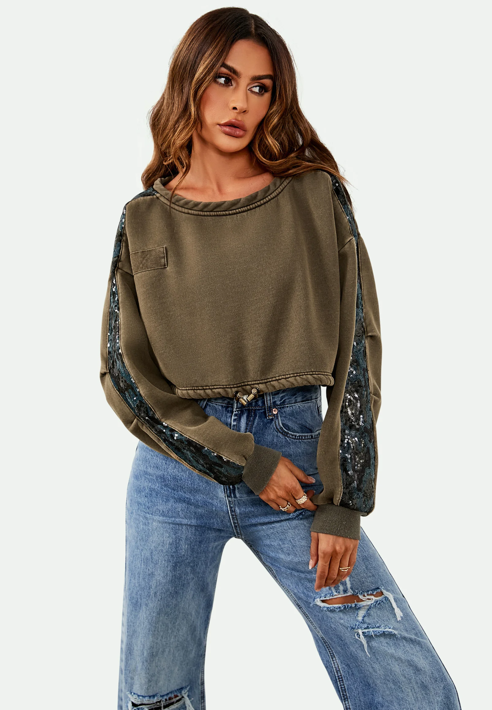 Sudadera con detalle de lentejuelas y mangas cortas FS Collection