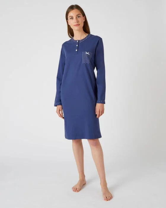 Chemise de nuit manches longues, maille jersey, 95 cm