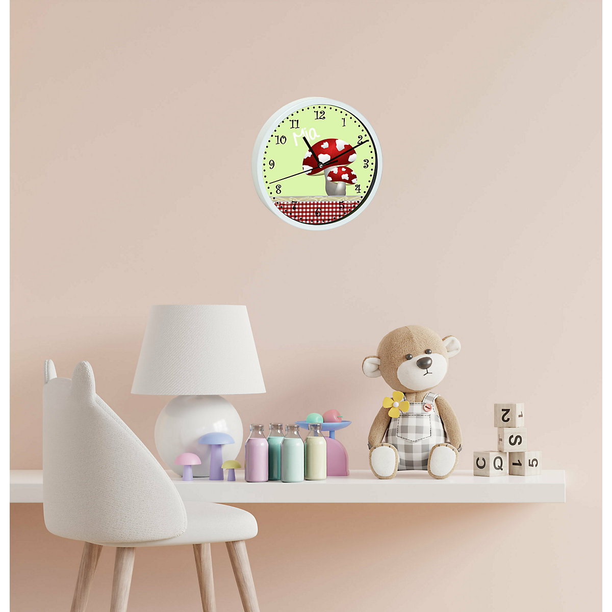 Kinder Wanduhr personalisiert mit Name Glückspilz