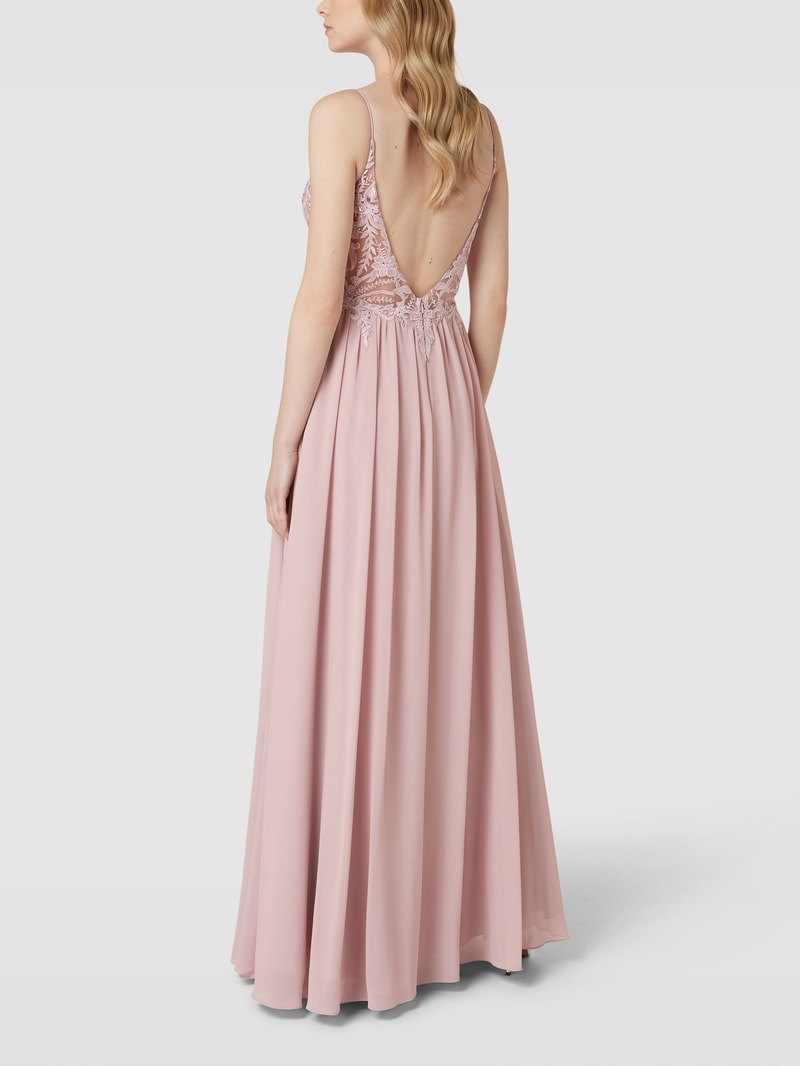 Abendkleid mit floralen Stickereien in rosa