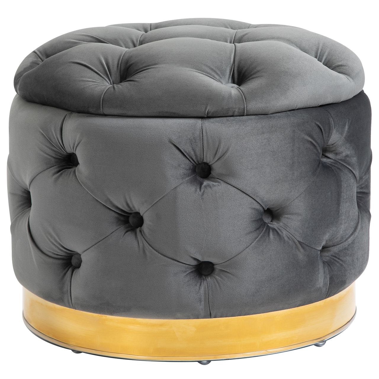 HOMCOM Vintage Hocker, Sitzhocker mit Stauraum, Polsterhocker, Stoff, Metall, Schaumstoff, Pappelholz, Kohlegrau, 55 x 55 x 42 cm