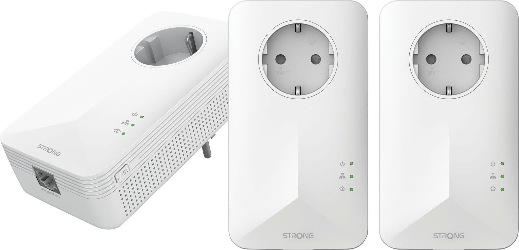 Strong Powerline 500 Dreierpack Reichweitenverstärker, 500 Mbit/s, 3 Einheiten