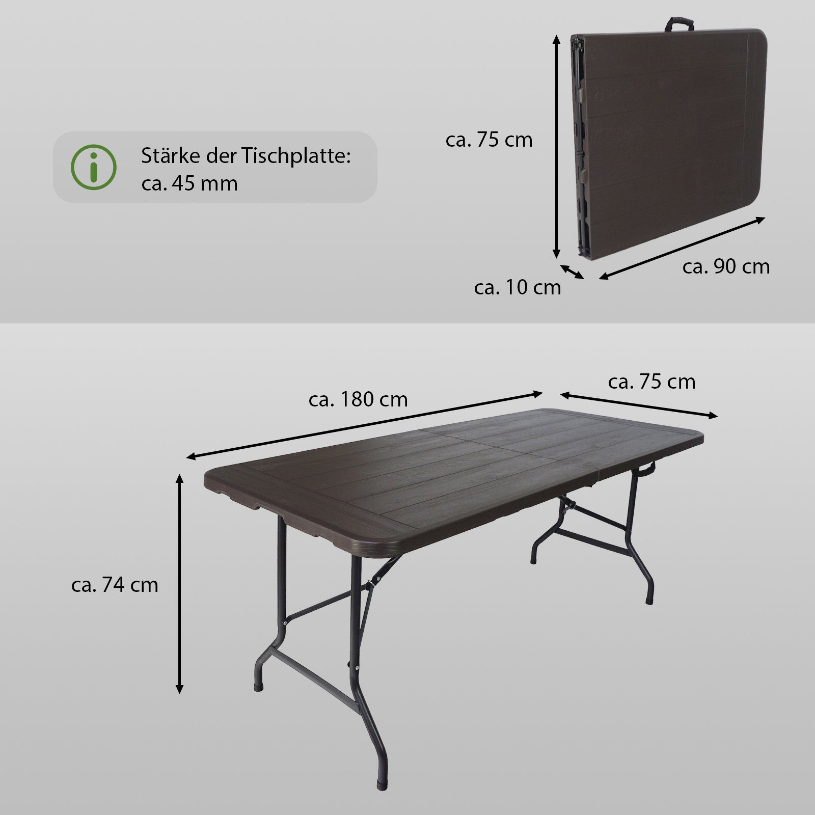 TRUTZHOLM Bierzeltgarnitur Buffettisch Klapptisch 180 x 75 cm Holzoptik klappbar Kunststoff Garte, (1x Produkt, 1-tlg)