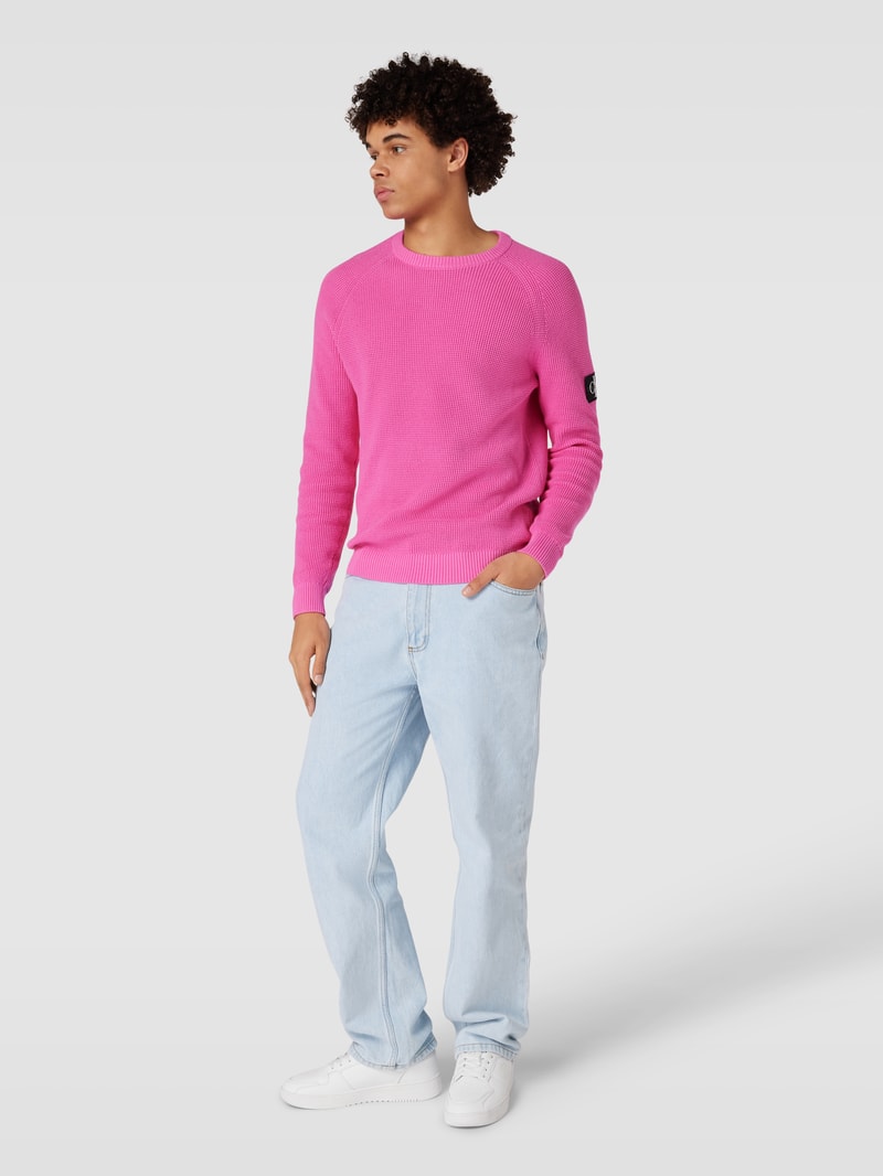 Strickpullover mit Label-Patch in pink
