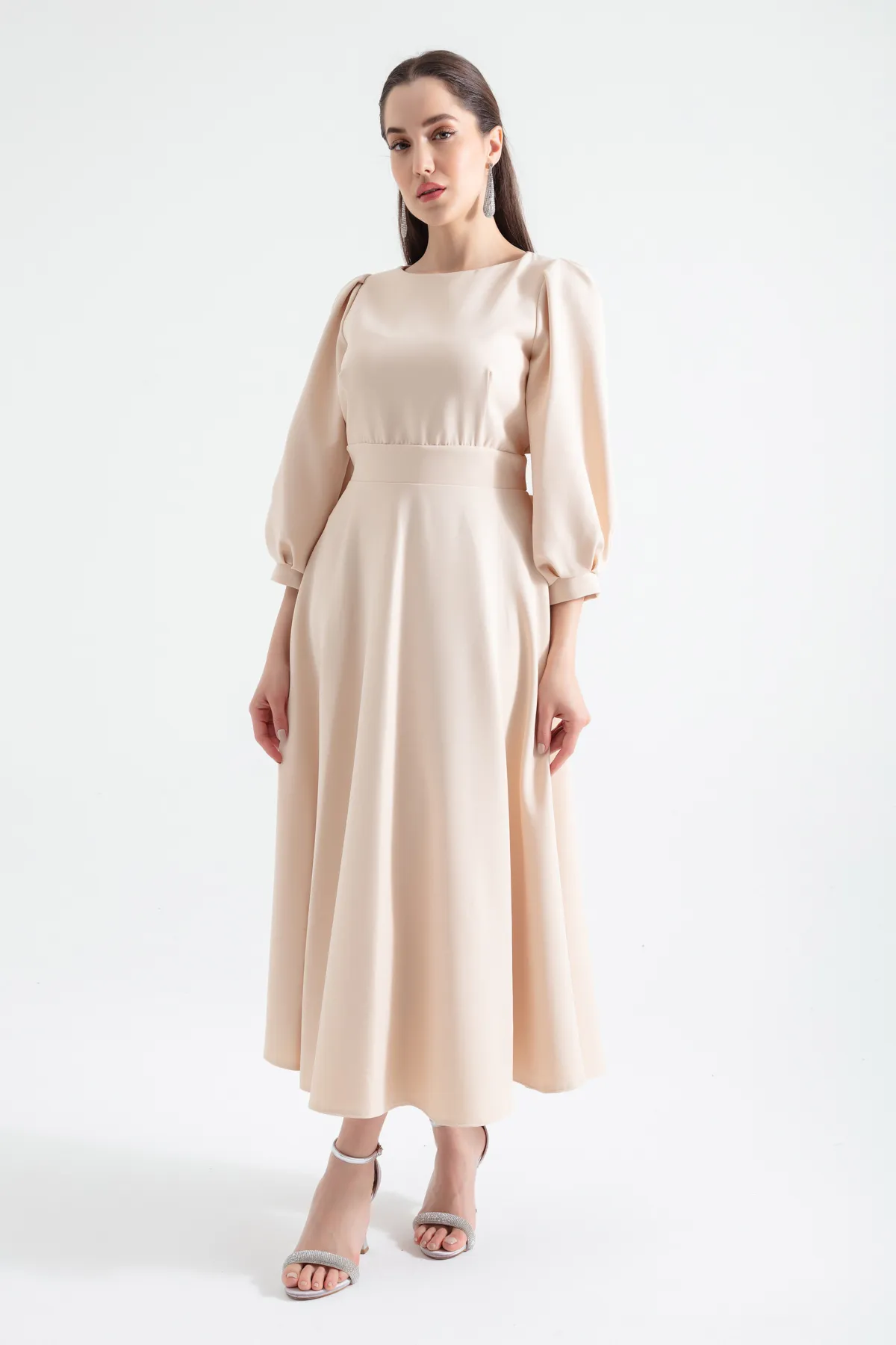Lafaba  Beiges Midikleid mit Rückendetail für Damen