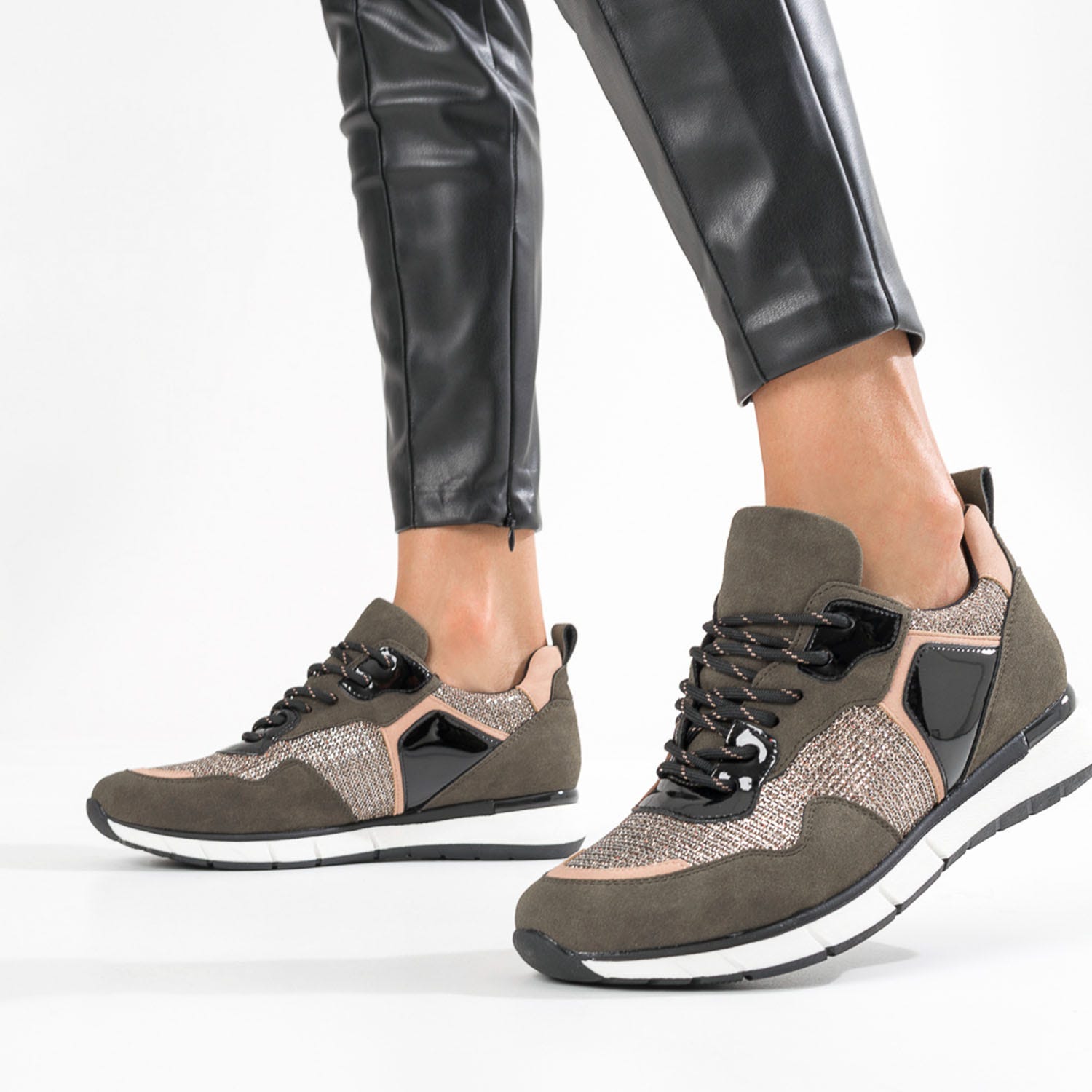 Sneakers TEXTO kaki, beige, noir et cuivré