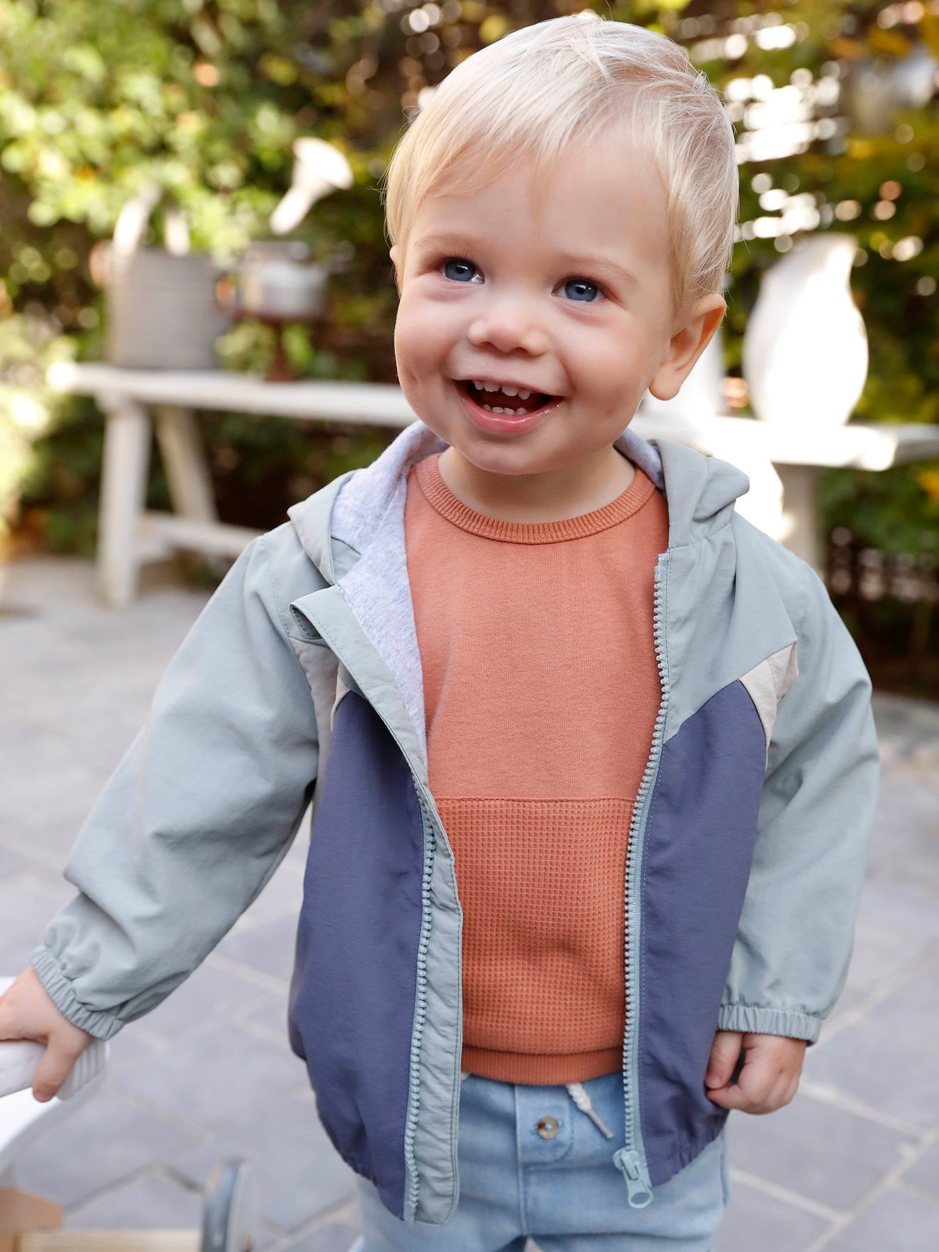 Blouson coupe-vent bébé garçon colorblock vert d'eau